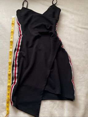 Almost Famous Black Mini Dress with Red & White Side Stripes